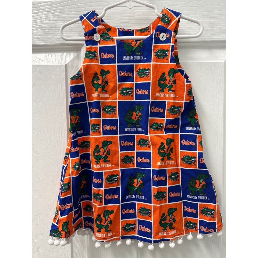 Handmade University of Florida Gators Girls Jumper Dress Pom Pom Trim READ